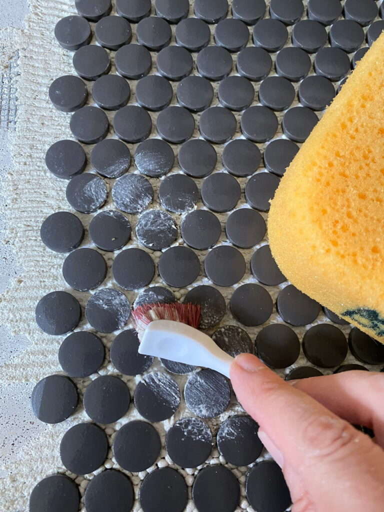 Removing excess mortar from penny tile